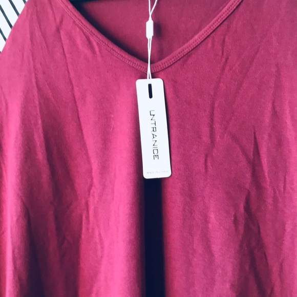 Burgundy, Black and White Striped Asymmetrical Top - Picture 3 of 6